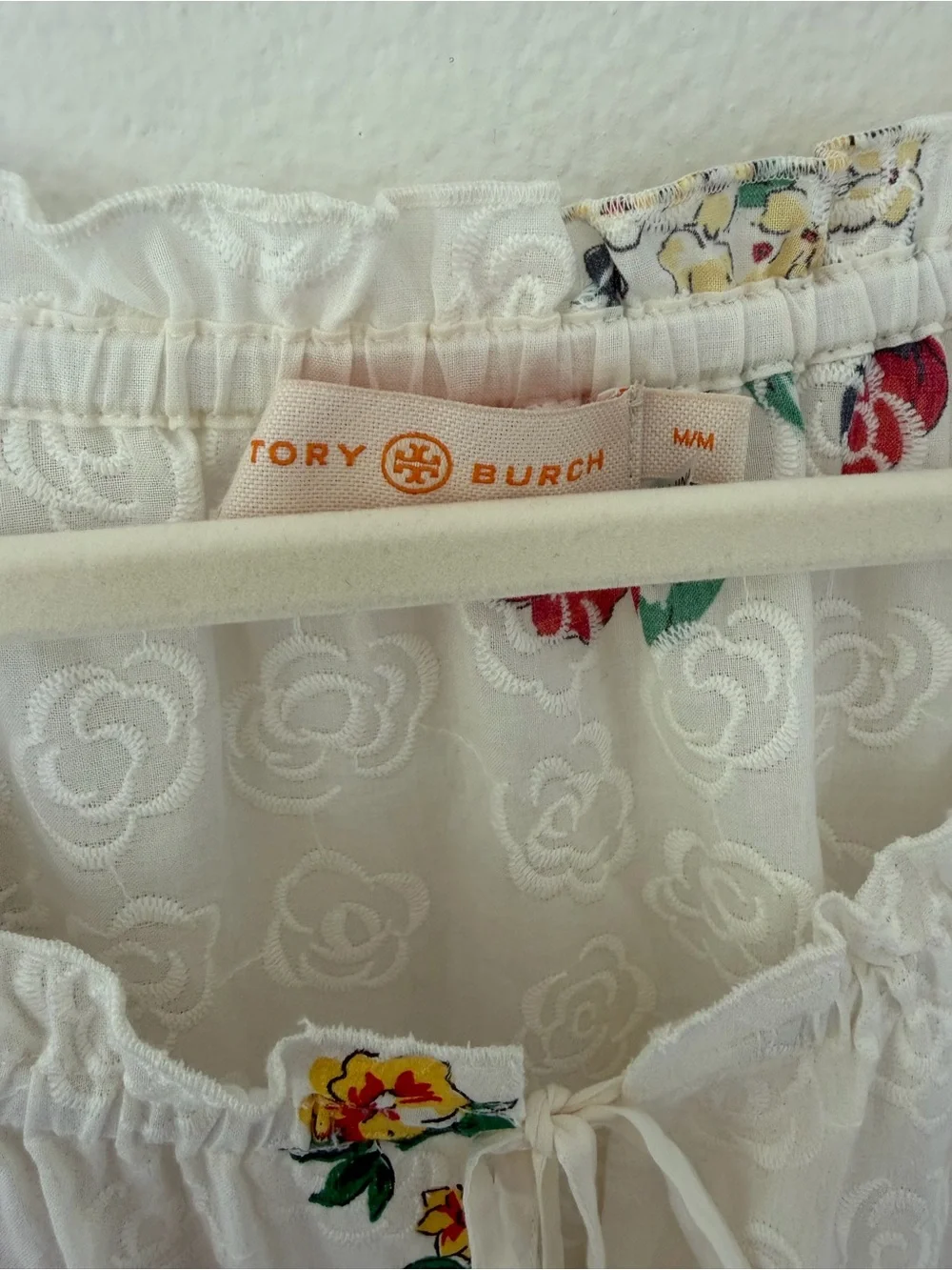 Tory Burch Embroidered Floral Beach Dress Cover-Up 100% Cotton Size Medium